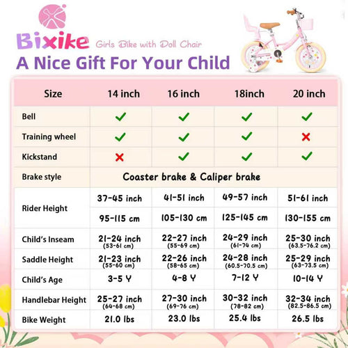 ACEGER 14 Inch Girls Bike with Basket, Training Wheels, Doll Seat, Purple Kids Bicycle for Ages 3-5