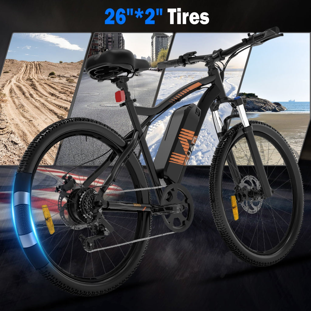 ZDZA Electric Bike 26”, 1000W Peak Motor E-Mountain Bike, 22MPH 36V 10.4AH Removable Ebike for Adults, 7 Speed Electric Bicycle UL2849