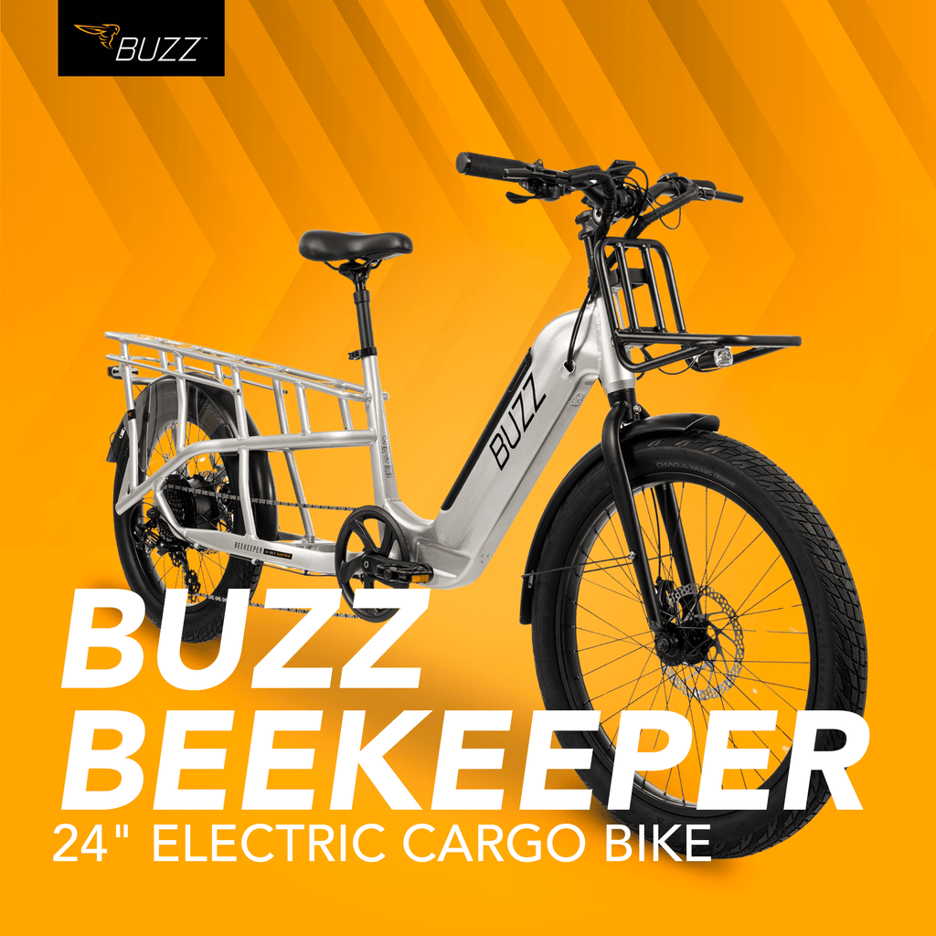 Buzz 24 Beekeeper 48V Electric Cargo Bike, Fits Riders 60+, Silver, Adult, Unisex