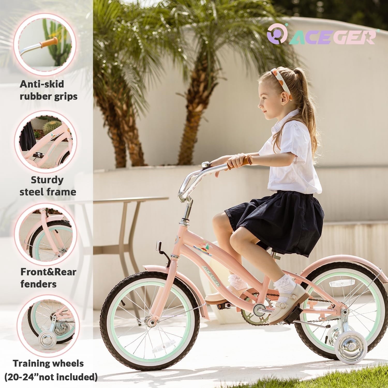 ACEGER 20 Inch Beach Cruiser Bike for Girls Ages 9-13, Pink