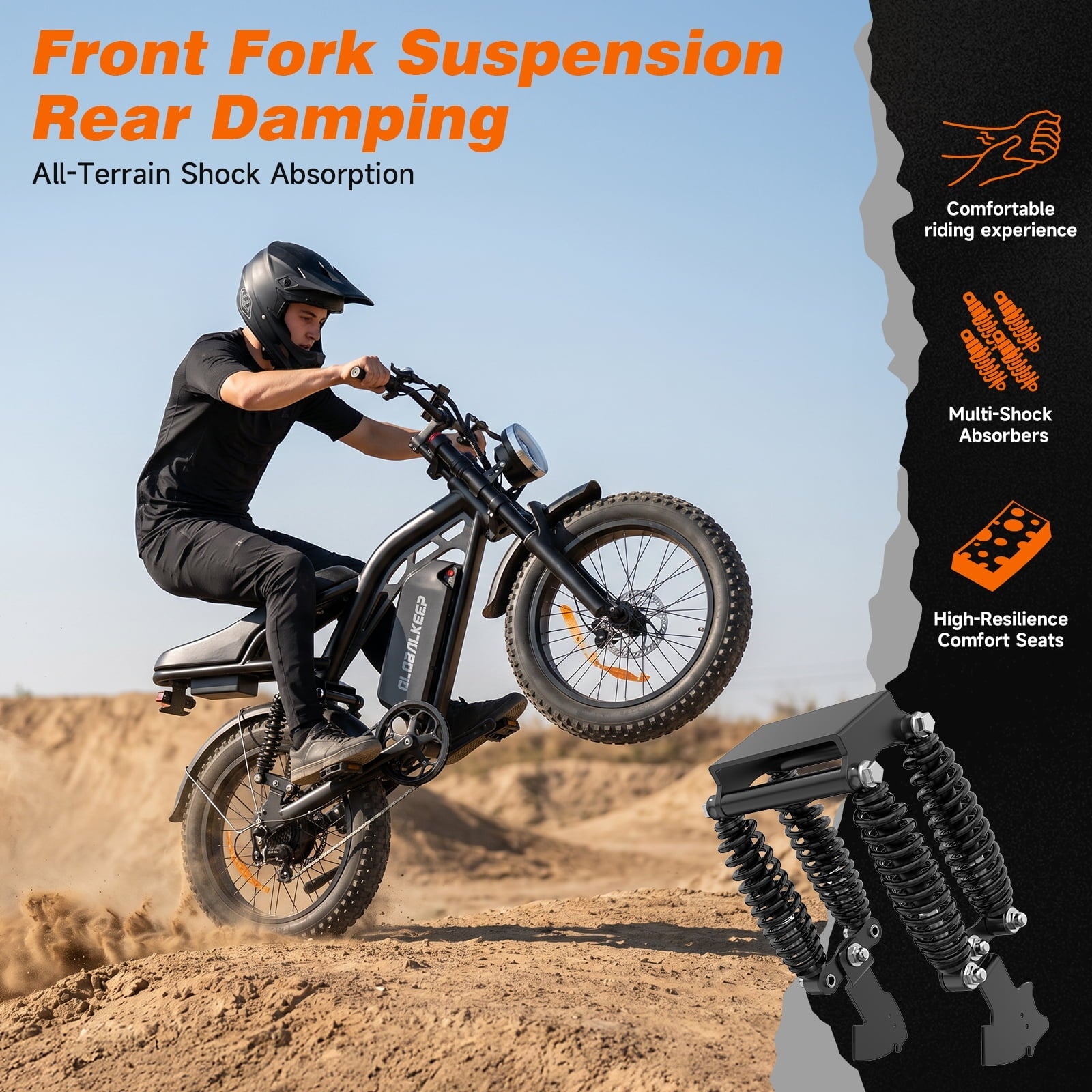 GlobalKeep Electric Mountain Bike for Adults, Peak 1500W Motor, 20x4 Fat Tire E Bicycle, 48V/15.6Ah Battery UL2849