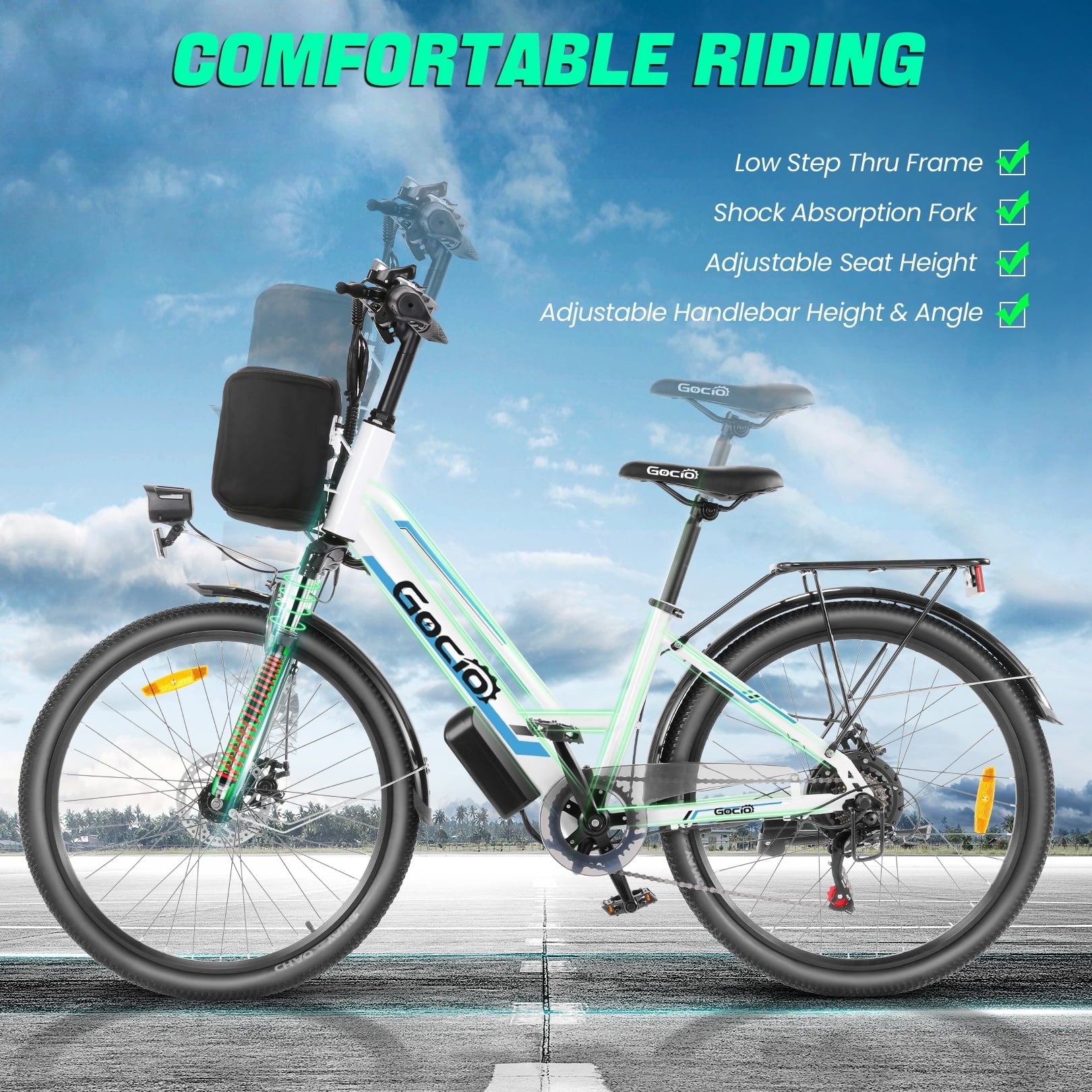Gocio UL2849 Certified 26 Electric Bike for Adults, 750W Peak Motor, 48V 7.8Ah Battery, 19.8 mph 7-Speed Commuter Ebike with Disc Brakes
