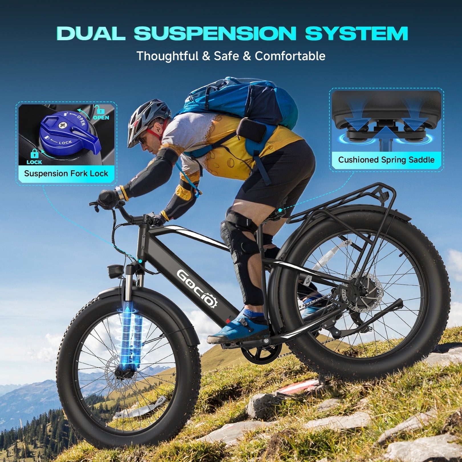 Gocio UL2849 Certified 26x4.0 Fat Tire Electric Bike for Adults, 1500W Peak Motor, 48V 15Ah Battery, 25MPH Max Speed, Off-Road Mountain E-bike