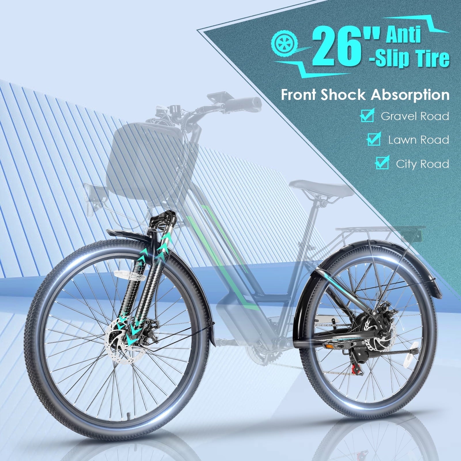 Elifine 500W Electric Bike for Adults, 26 Commuter Electric Bicycle 19.8mph City Ebike with 5 Riding Modes, 48V 7.8Ah Removable Battery UL 2849, LCD Intelligent Display Hybrid Electric Bike Red