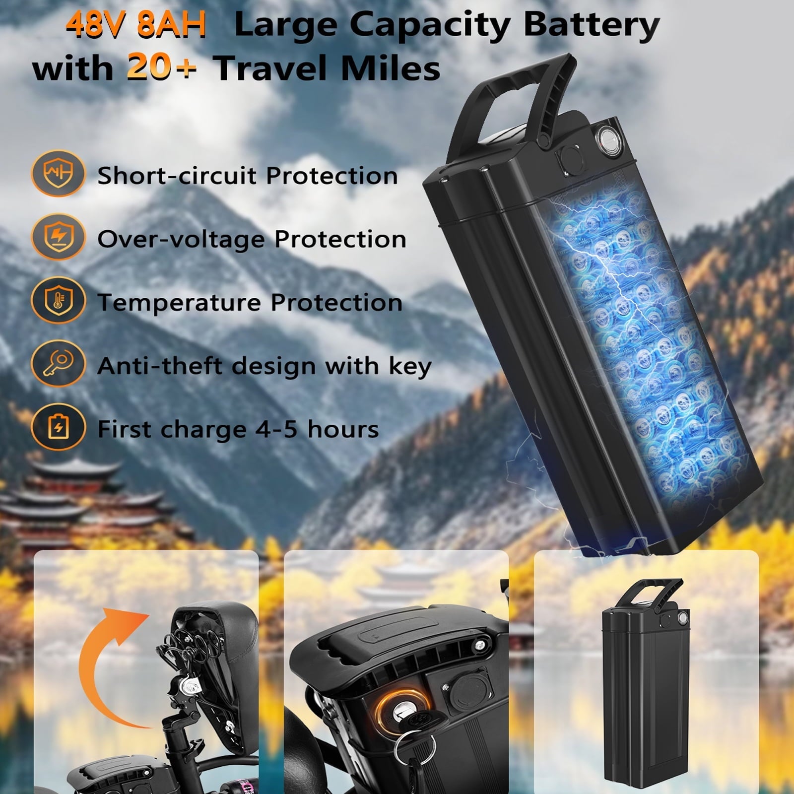 Electric Bike, 18 Mph Electric Bicycles, 350W Peak 500W Motor Foldable Ebike, 14 Tire E-bike for Adults, 48V 8Ah Battery, 15° Uphill, UL2849 Certified, 25 Miles PAS Range