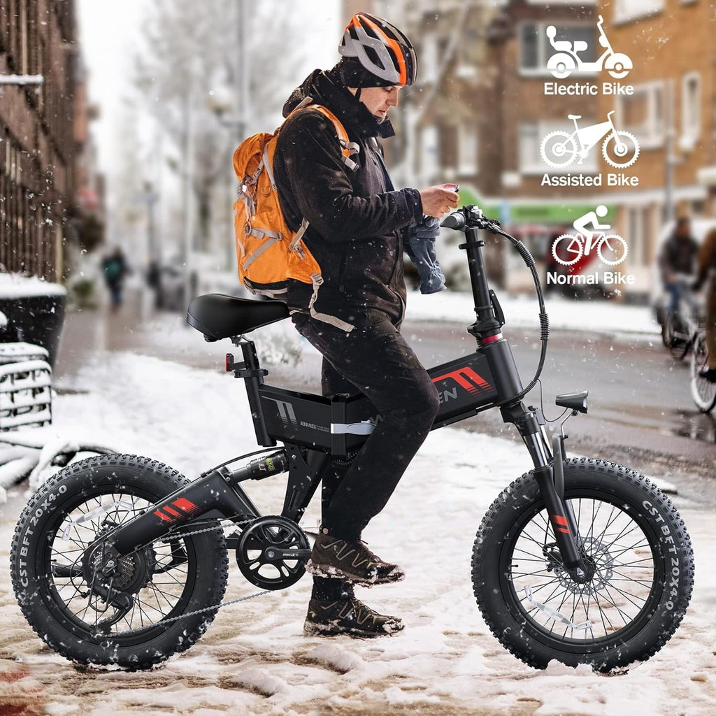 Wooken 20X4.0 Fat Tire Electric Bike for Adults, 500W Foldable Electric Bicycle with 48V 10Ah Built-in Battery, Shimano 7 Speed, Dual Shock Absorber