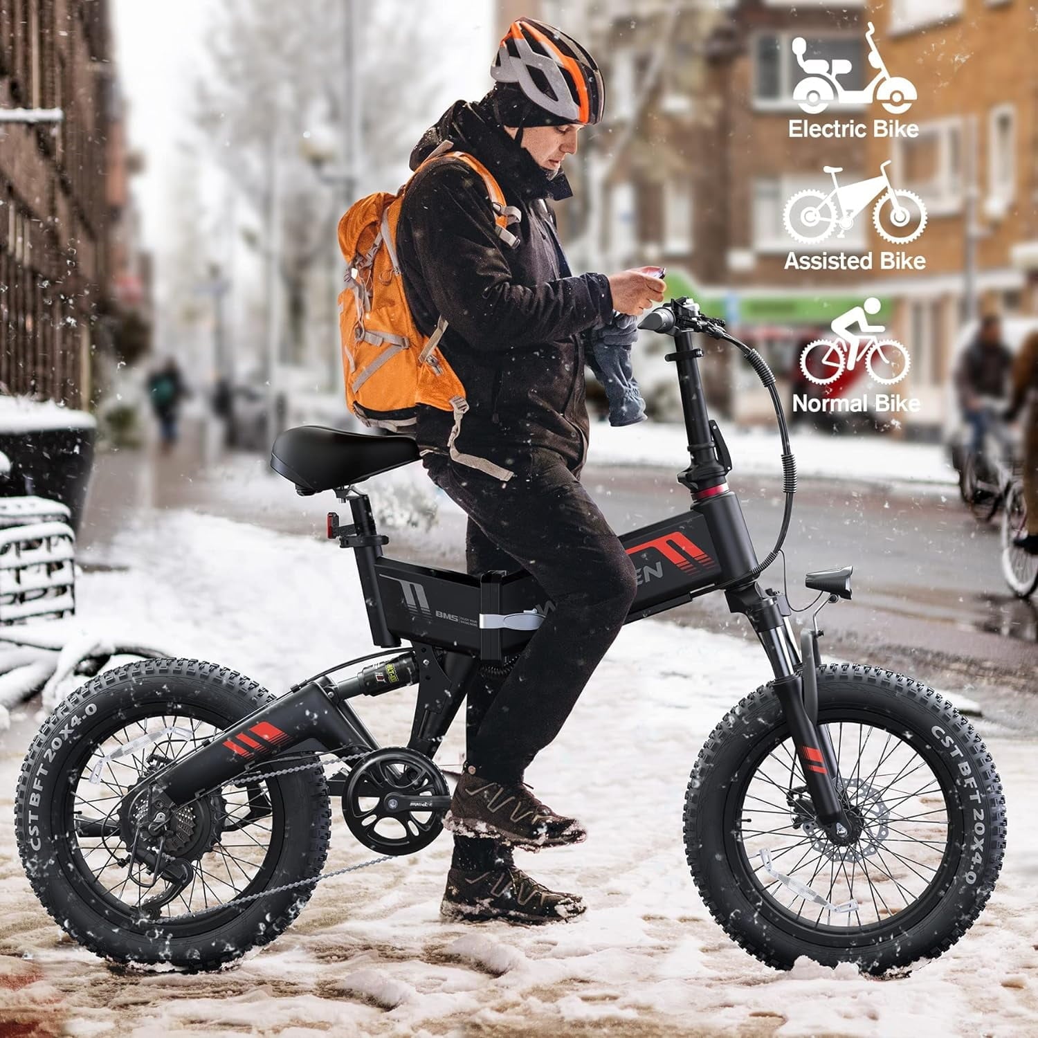 Wooken 20X4.0 Fat Tire Electric Bike for Adults, 500W Foldable Electric Bicycle with 48V 10Ah Built-in Battery, Shimano 7 Speed, Dual Shock Absorber