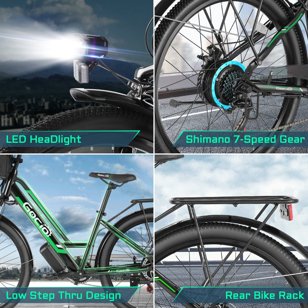 Gocio UL2849 Certified 26 Electric Bike for Adults, 750W Peak Motor, 48V 7.8Ah Battery, 19.8 mph 7-Speed Commuter Ebike with Disc Brakes