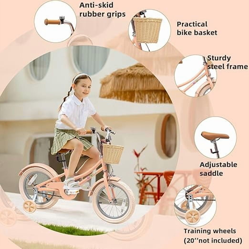 ACEGER 16 Inch Girls Bike with Basket, Purple, Training Wheels, Ages 4-8