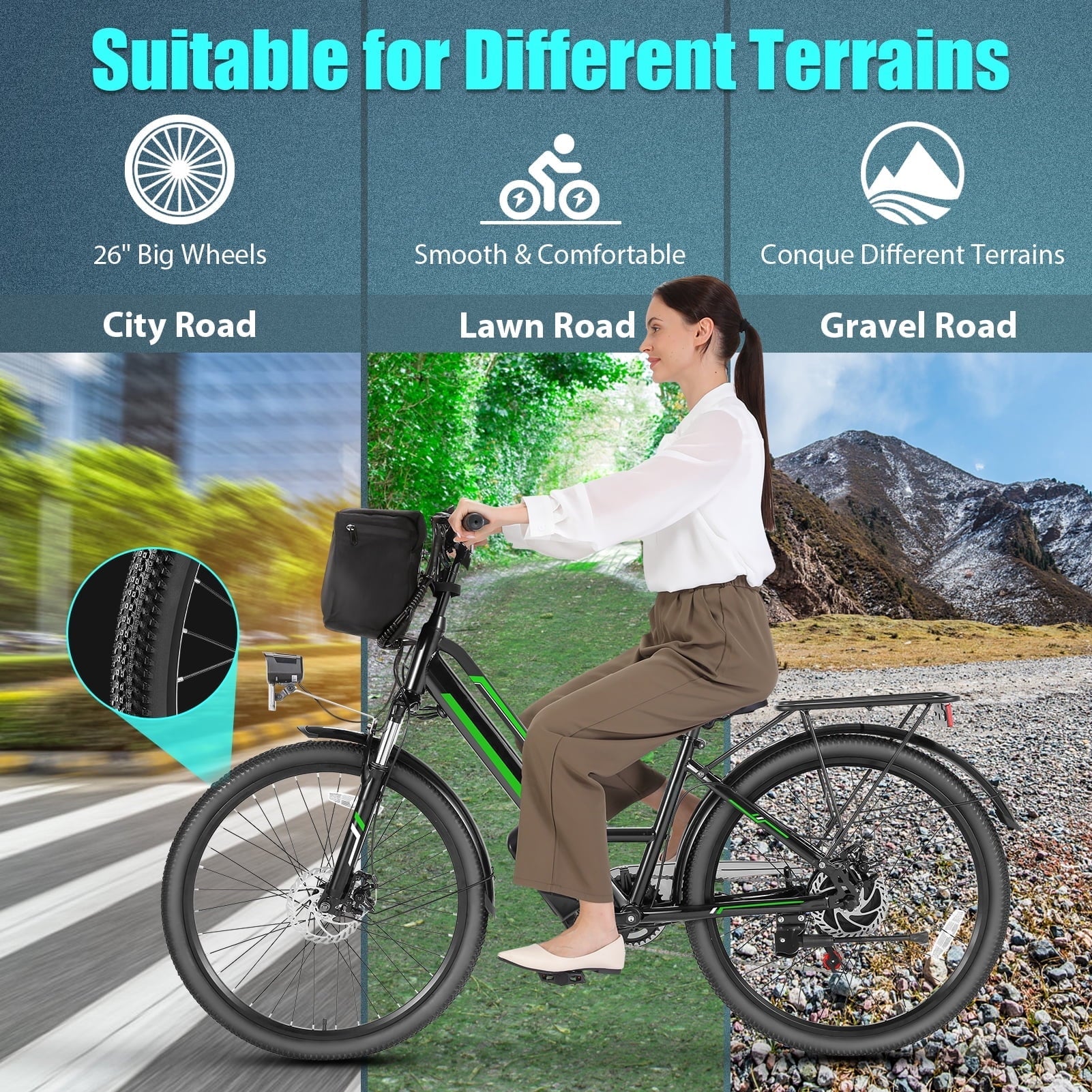 Elifine 500W Electric Bike for Adults, 26 Commuter Electric Bicycle 19.8mph City Ebike with 5 Riding Modes, 48V 7.8Ah Removable Battery UL 2849, LCD Intelligent Display Hybrid Electric Bike Red
