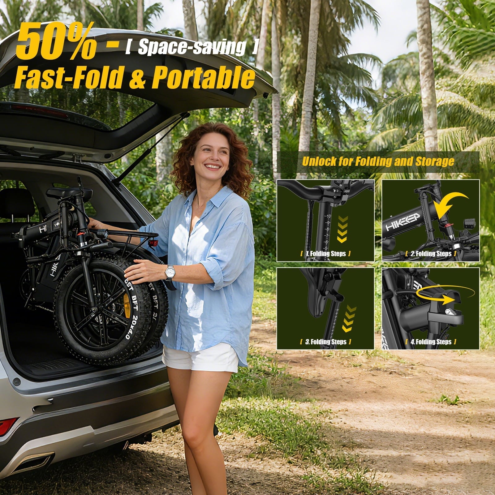 1500W Peak Folding Electric Bike for Adults, 48V 25Ah UL 2849 Certified Battery, 20x4 Fat Tire E-Mountain Bicycle, Shimano 7-Speed, Rear Rack, Up to 30MPH, Black
