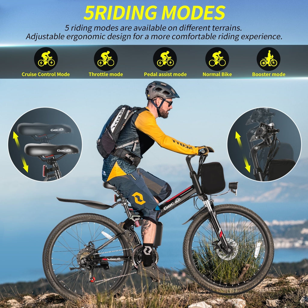 Gocio 26 Folding Electric bike for Adults, 750W Peak Motor 48V 7.8Ah Battery, 21 Speed Mountain Ebike, UL2849