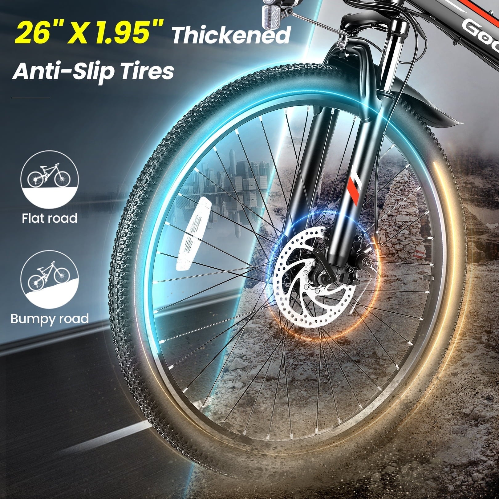 Gocio 26 Folding Electric bike for Adults, 750W Peak Motor 48V 7.8Ah Battery, 21 Speed Mountain Ebike, UL2849