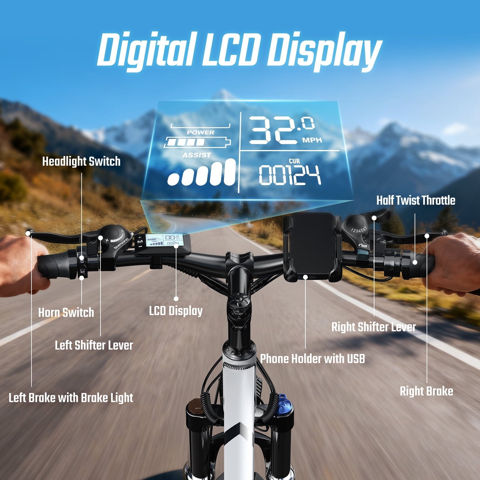 FENGQS 27.5 Electric Bike for Adults, 2000W Peak Power Motor Ebike, 35MPH 80Miles Electric Mountain Bike with 17.5AH Removable Battery-UL 2849, 21-Speed, White