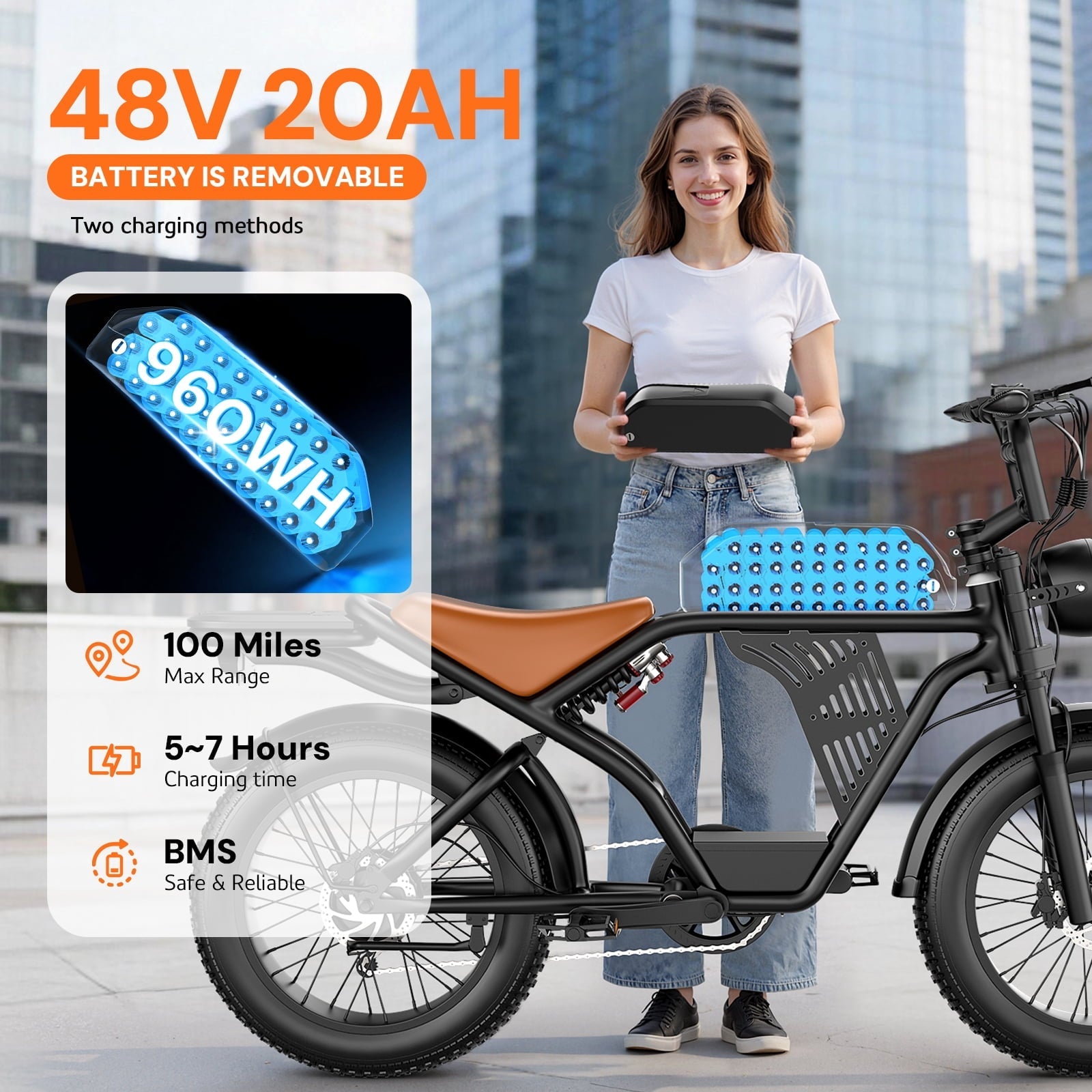 ASKGO Electric Bike for Adult, 2200W Peak Electric Dirt Bike, 100 Miles, 7 Speed Electric Motorcycle, 48V Removable Battery, 20 Fat Tire Off Road Ebike, Full Suspension Ebike for Snow/Beach/Mountain