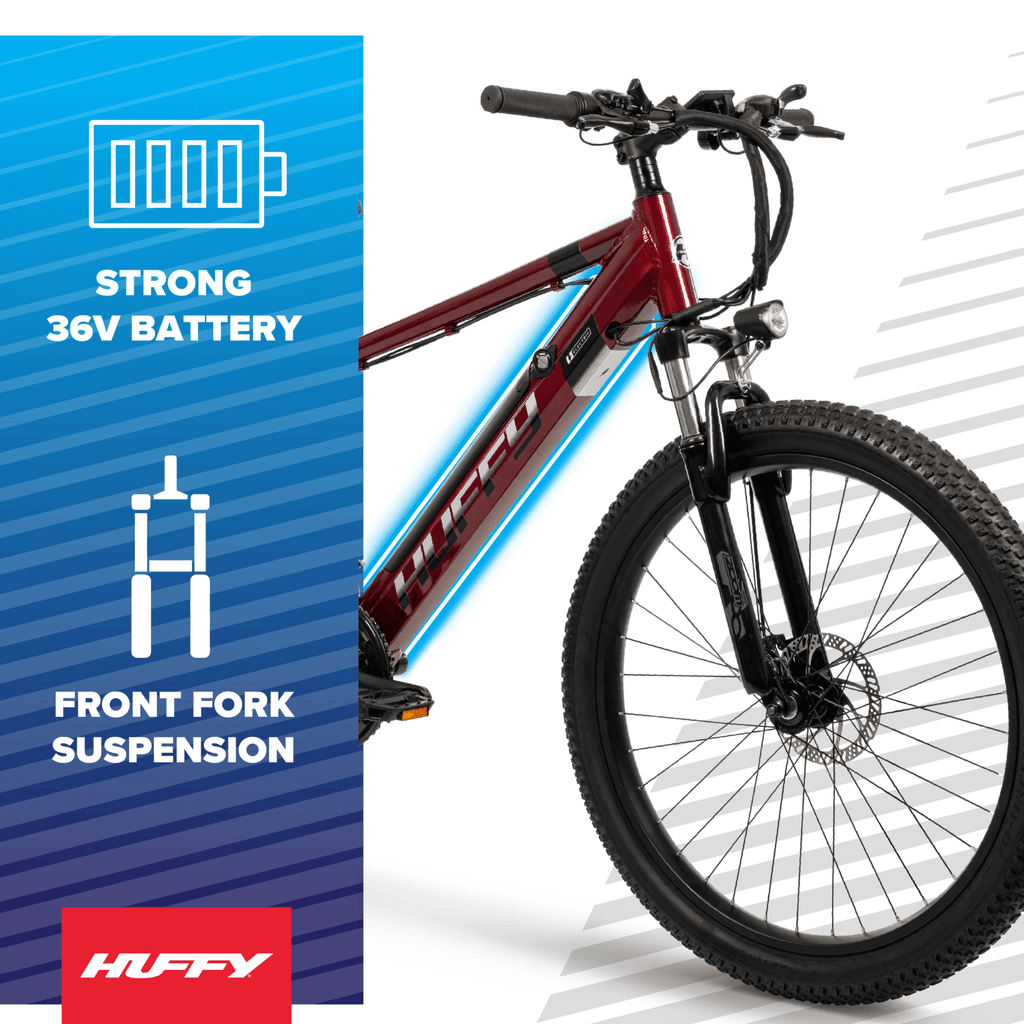 Huffy 27.5 Vertis 36V Electric Mountain Bike, Fits Riders 60+, Gray, Adult, Unisex