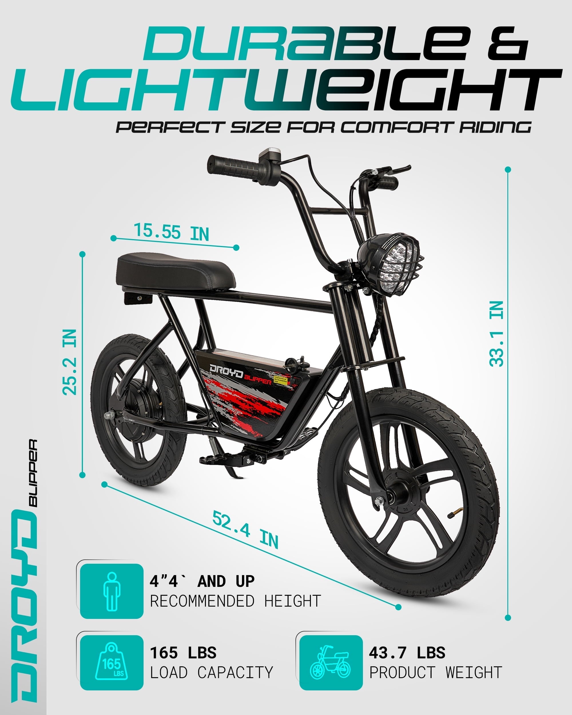 Droyd Blipper Electric Mini Bike - 250W Ebike for Kids Ages 12-13, Safe Electric Ride