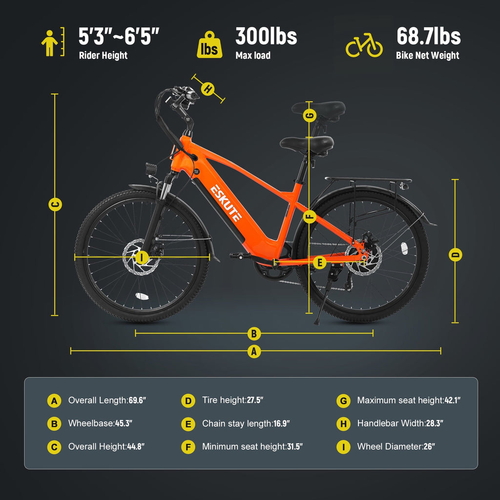 ESKUTE C200D 70-Mile Electric Bike for Adults, 840Wh Removable Battery, 1300W Peak Motor, Up to 28MPH, 26 Tires, 7-Speed Step-Over E-Bike White, UL2849