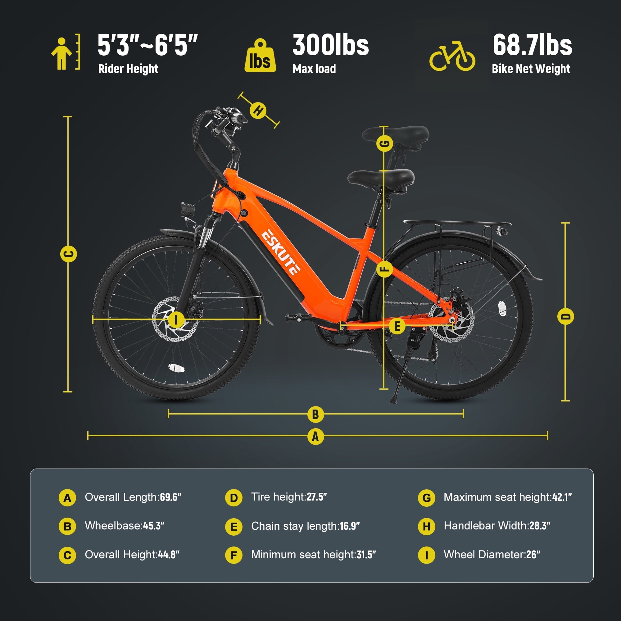 ESKUTE C200D 70-Mile Electric Bike for Adults, 840Wh Removable Battery, 1300W Peak Motor, Up to 28MPH, 26 Tires, 7-Speed Step-Over E-Bike White, UL2849