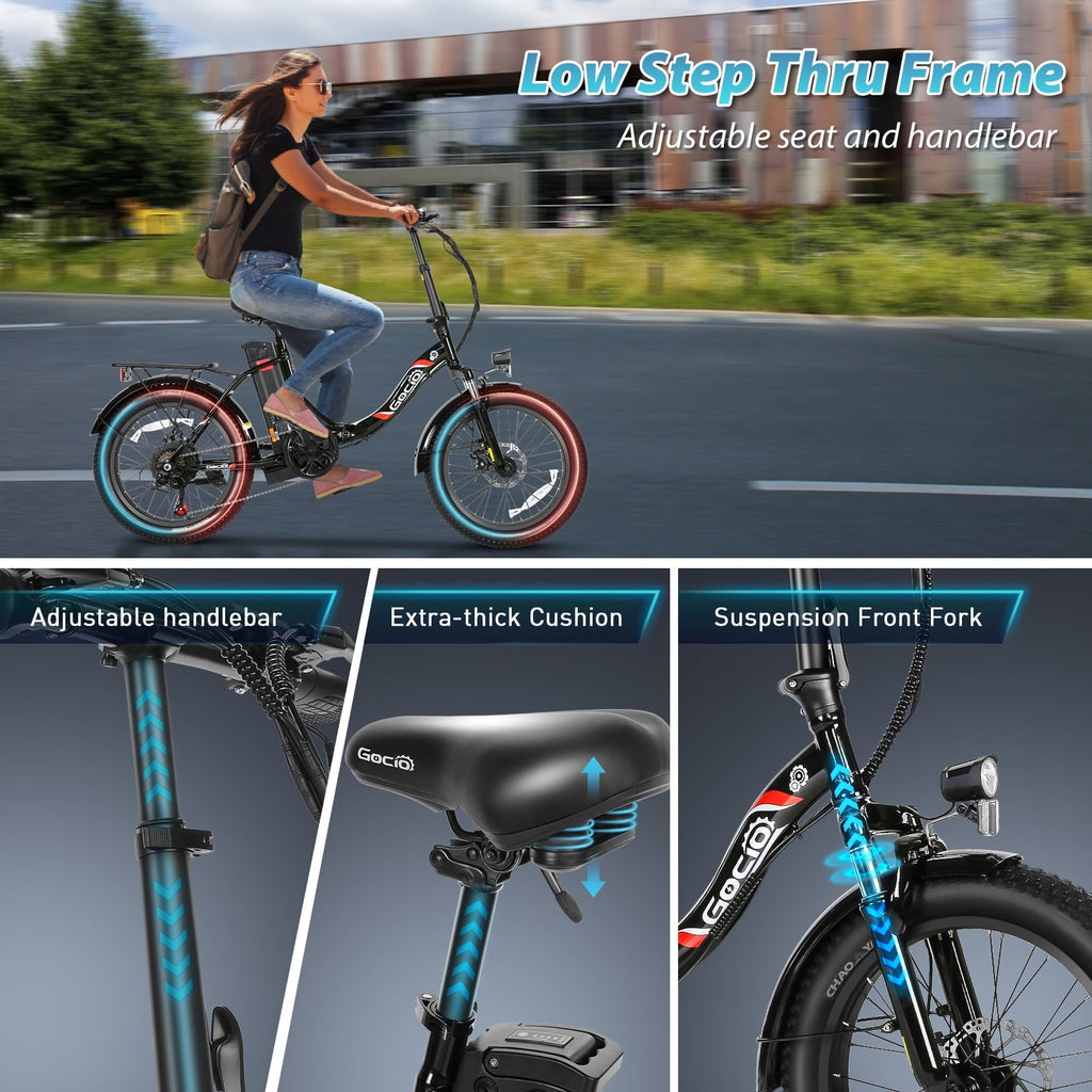 Gocio 20 Folding Electric Bike for Adults, 750W Peak Motor Fat Tire Commuter Ebike, 48V 10.4Ah Battery, 7 Speed, UL2849