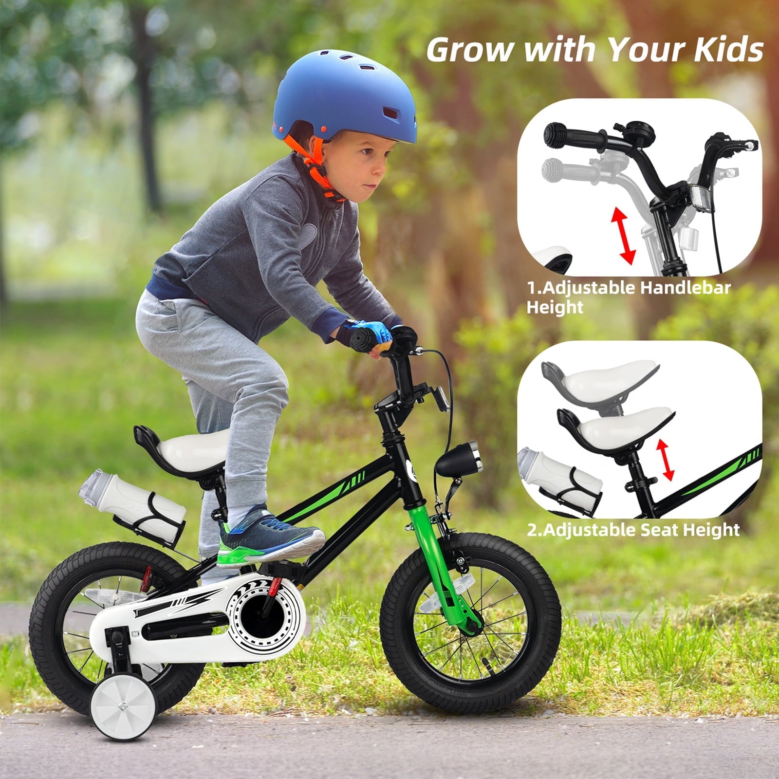 KORIMEFA Kids Bike Boys Bicycle 14 inch for Children Age 4-8 Years Old, Toddler Sport Cycling with Training Wheels, Water Bottle Holder, Blue