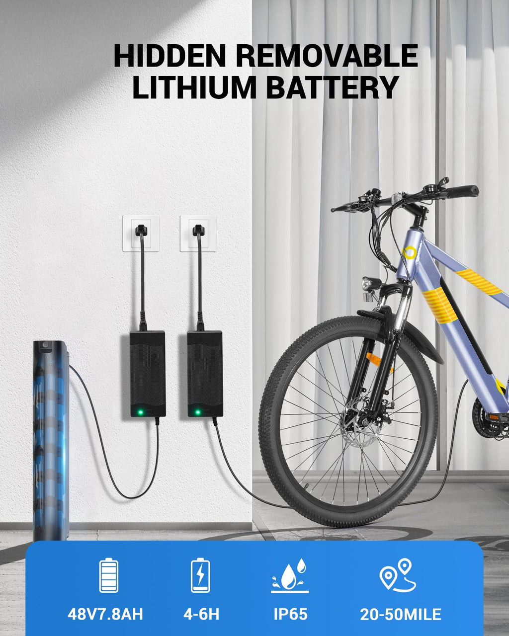 MIHOVER 26Electric Bike for Adults 350W 20MPH, 36V Removable Battery 7-Speed, UL2849 Certified City & Light Off-Road E-Bike with Lock -Black