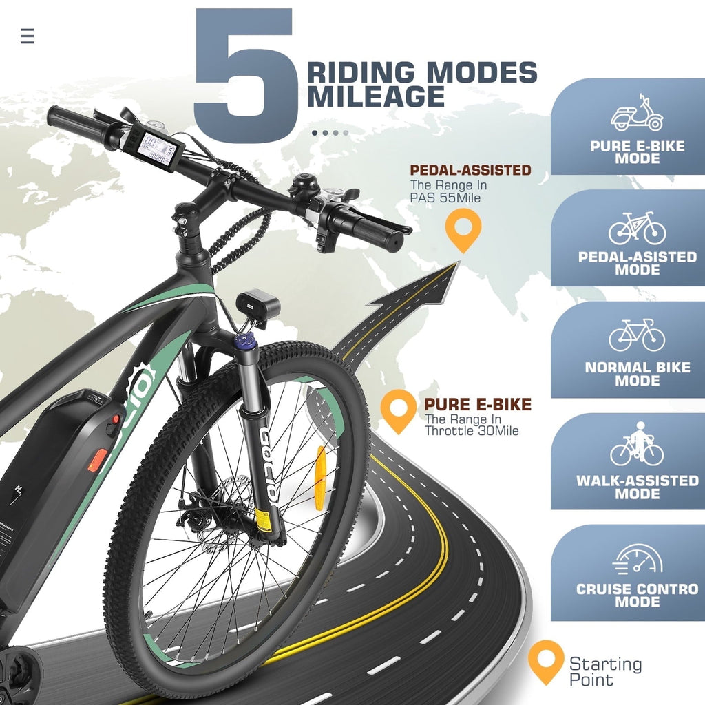 Gocio 27.5 Electric Mountain Bike for Adults, 750W Peak Motor, 48V 10.4Ah Battery, 20MPH, 21 Speed, Lockable Front Suspension, UL2849 Certified