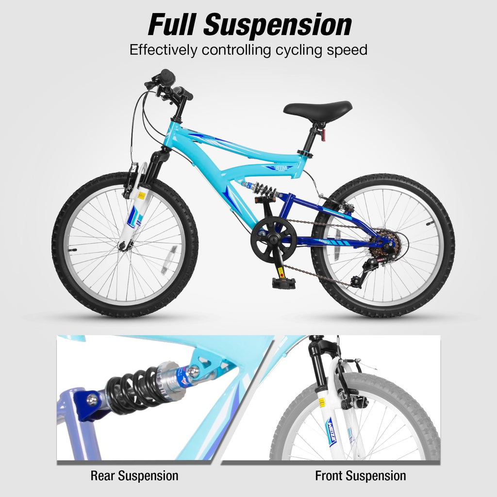 Hykolity Kids Mountain Bike 20 inch MTB Bicycle Age 6-12 Years Height 42-56 in Tween Cycling Full Suspension Sport Outdoor Bikes - Matte Black