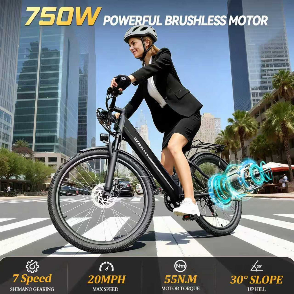 ZNH 26Low Step Commuter Electric Bike for Adults|750W Powerful Motor Adult Electric Bicycles Max 20mph|48V 13Ah Removable Battery Women City Ebike|UL2849|Black