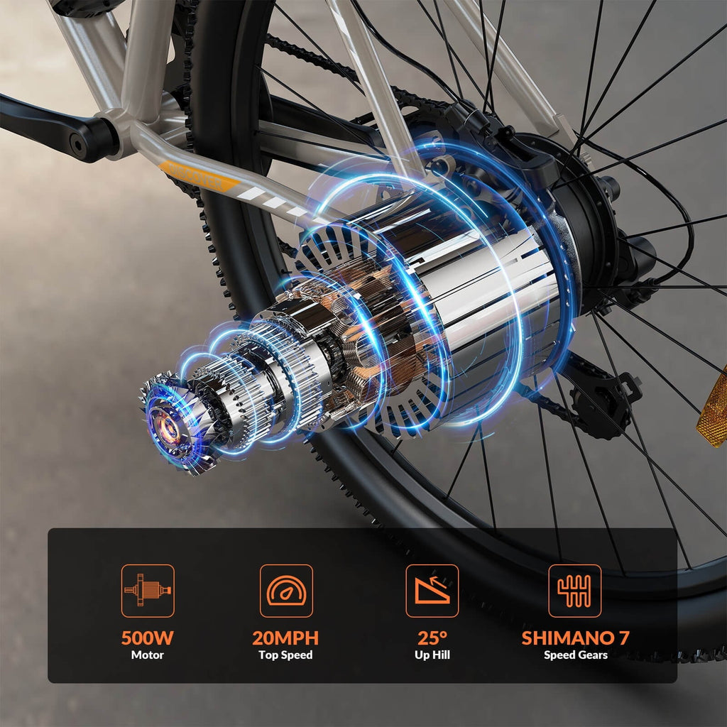 5TH WHEEL WLB17 26 Electric Bike for Adult, 500W Peak Electric Bike with 36V 10.4Ah Removable Battery, Electric Bicycle with 7 Speed, UL2849