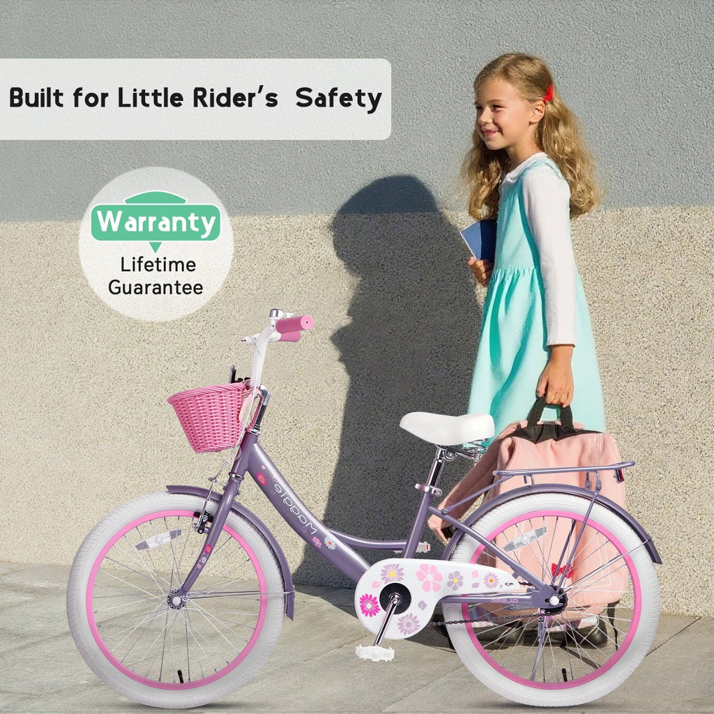 Glerc Maggie 14 inch Kids Girls Bike for Ages 3-5 Years Old Children, Princess Style Kids Bicycle with Doll-Seat & Basket & Training Wheels, Pink