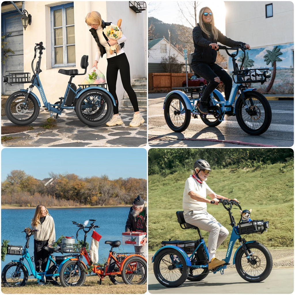 MOONCOOL TK Pro Foldable Electric Tricycle W/ Rearview mirror accessory Kit, 1500W Motor 48V 20Ah Battery, 20 Fat Tire Three Wheel 6-Speed Electric Mountain Bicycle for Adults