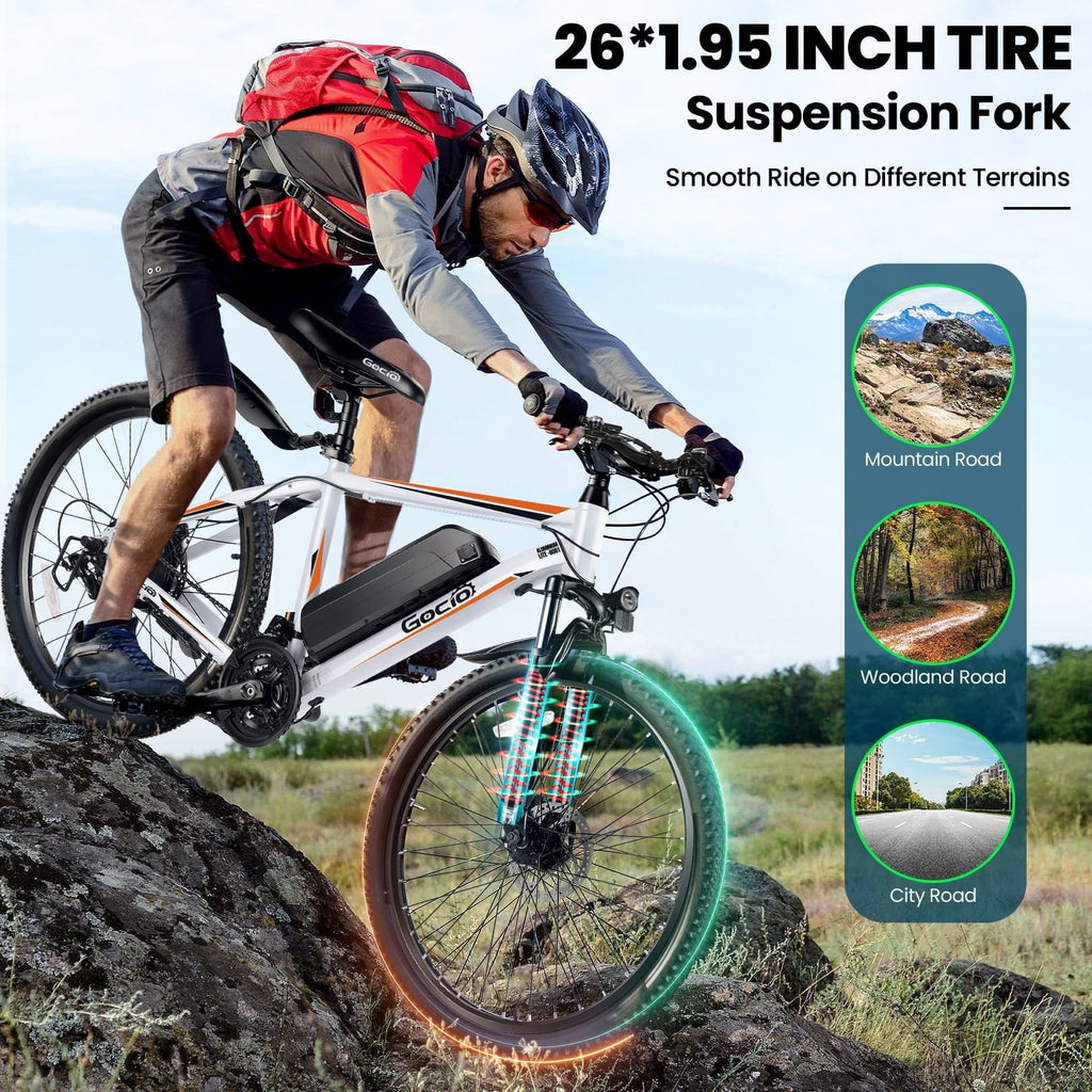 Gocio Peak 750W Electric Bike 26 Electric Bicycle for Adults Max 19.8mph Cruise Control System Ebike, 48V 375Wh Mountain Bike, 21 Speed for Man Woman UL2849 Certified