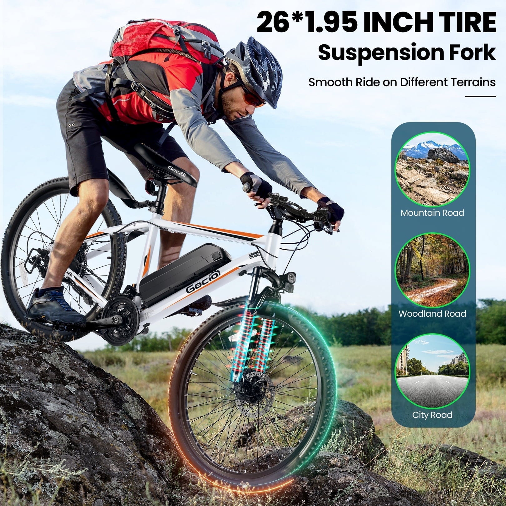 Gocio Peak 750W Electric Bike 26 Electric Bicycle for Adults Max 19.8mph Cruise Control System Ebike, 48V 375Wh Mountain Bike, 21 Speed for Man Woman UL2849 Certified