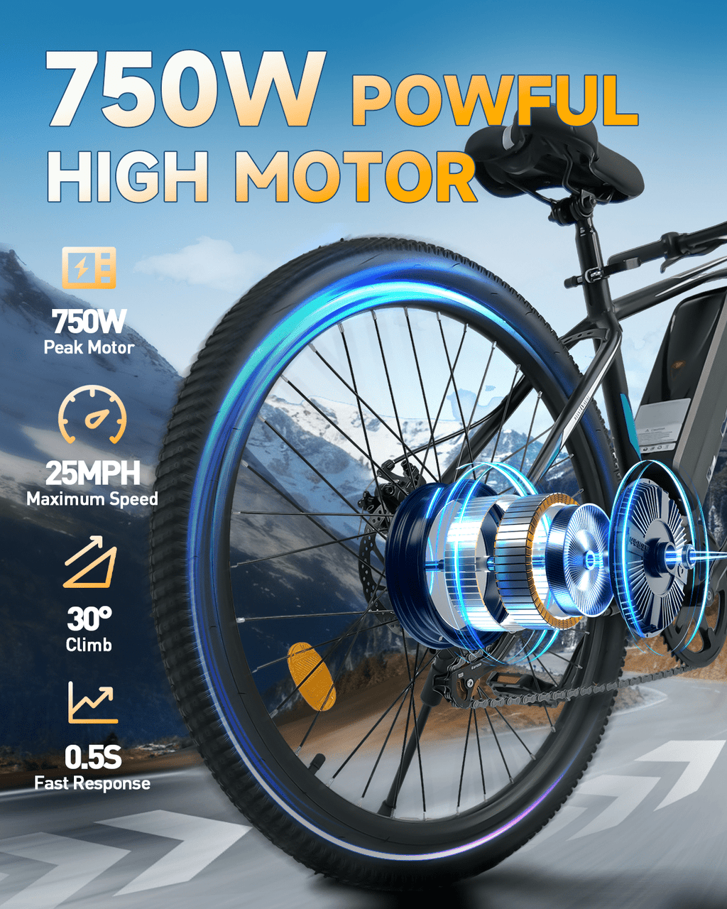 XKJ Electric Bike for Adults, 26”Electric Mountain Bike 576Wh Internal Battery & LCD Display,750W (Peak) Motor,7-Speed, Lightweight Ebike for Teens,40 Miles, Full Suspension,UL2849