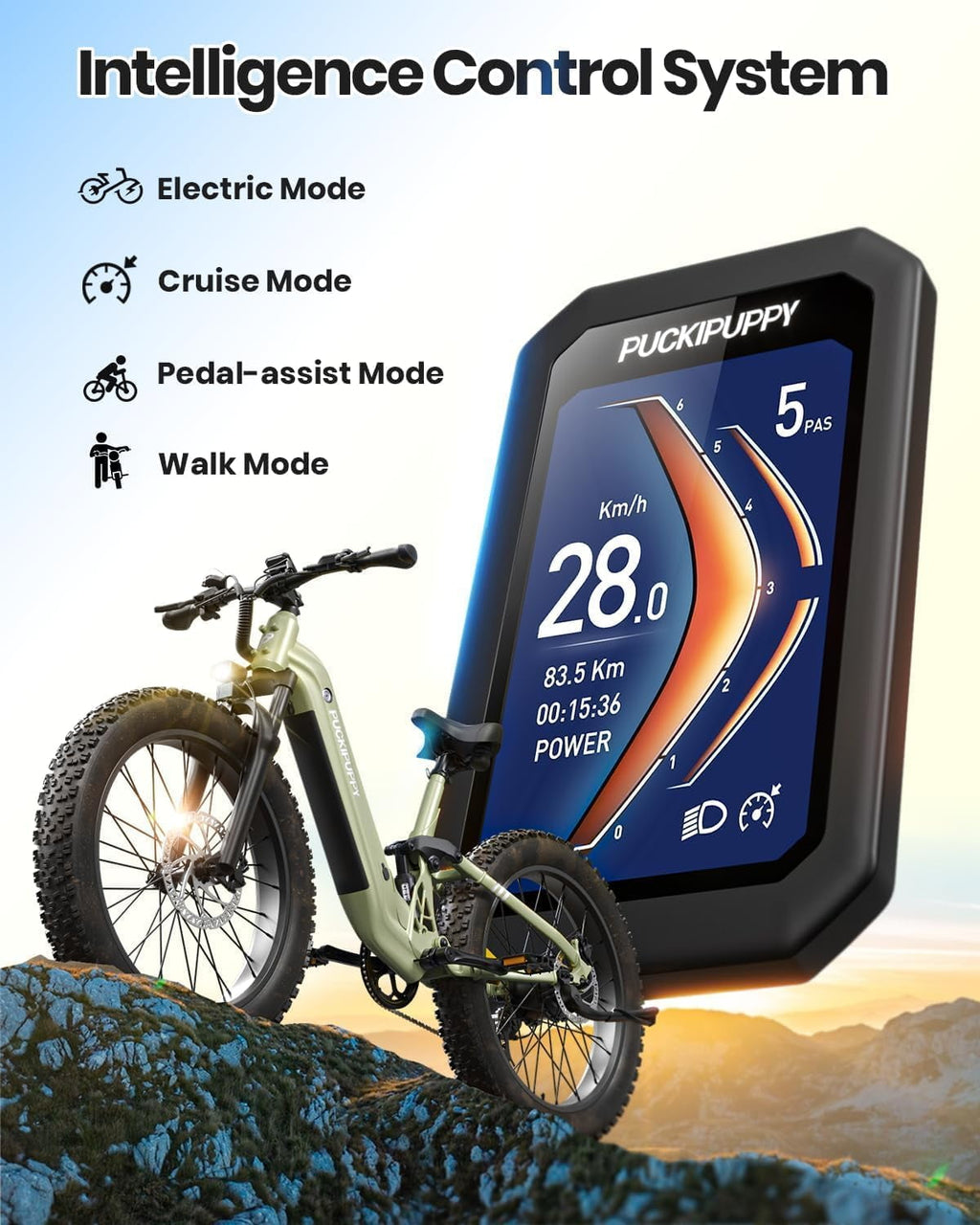 PUCKIPUPPY Electric Bikes for Adults 26 Step-Thru Ebikes 960W Peak Motor 80Miles Range 28mph Max Speed 48V 20AH Battery Full Suspension Fat Tire Mountain E Bike 7 Speed, Comply with UL2849 By SGS