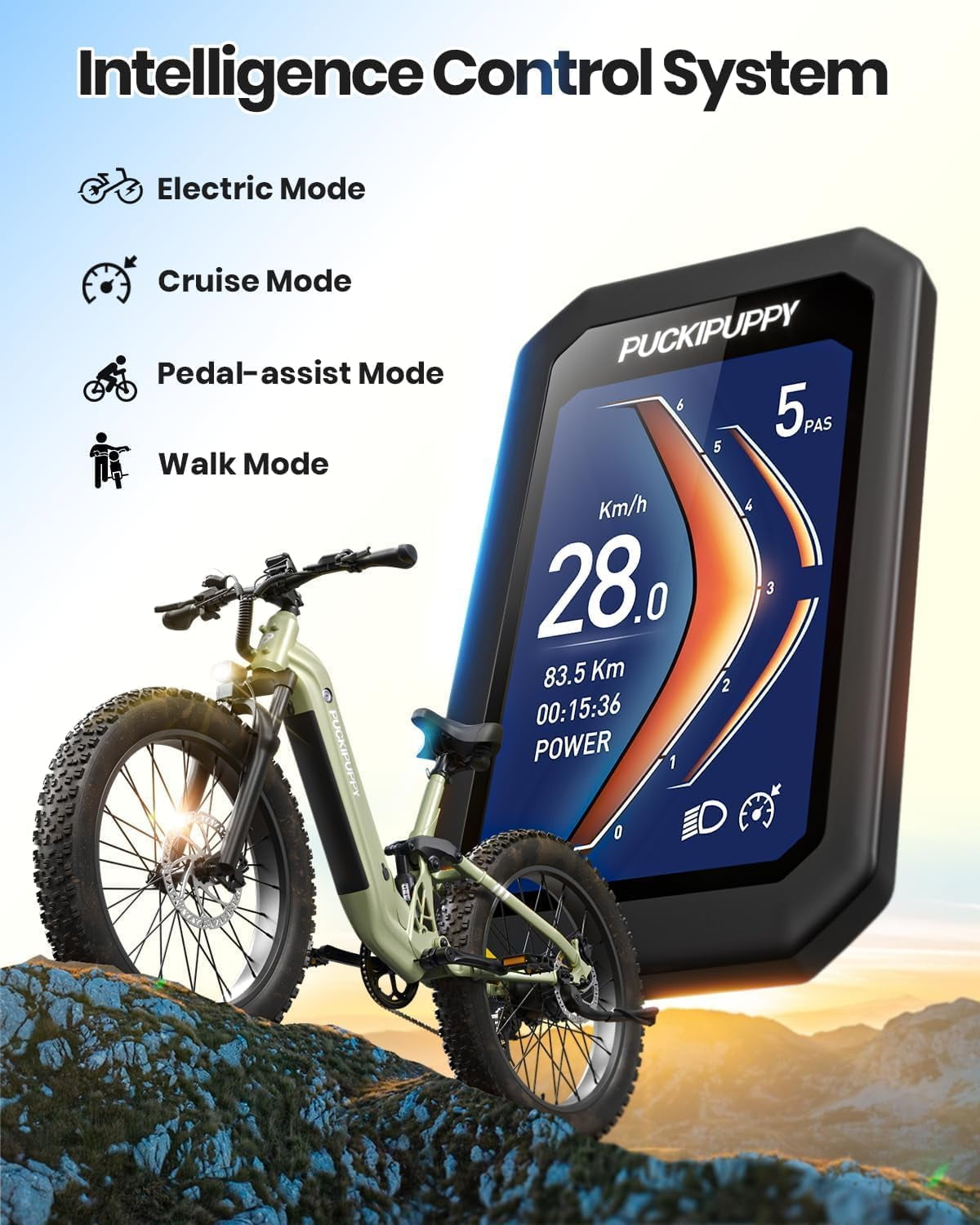 PUCKIPUPPY Electric Bikes for Adults 26 Step-Thru Ebikes 960W Peak Motor 80Miles Range 28mph Max Speed 48V 20AH Battery Full Suspension Fat Tire Mountain E Bike 7 Speed, Comply with UL2849 By SGS