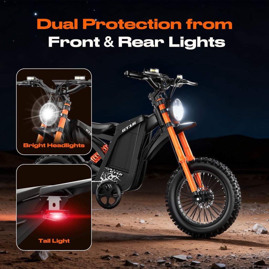 Electric Dirt Bike, 3000W Peak Motor, 35MPH Electric Motorcycle,48V/25AH Battery E Mountain bike, 5 PAS Speeds, Hydraulic Brakes, UL2849 Full Suspension 16 Off Road Tire