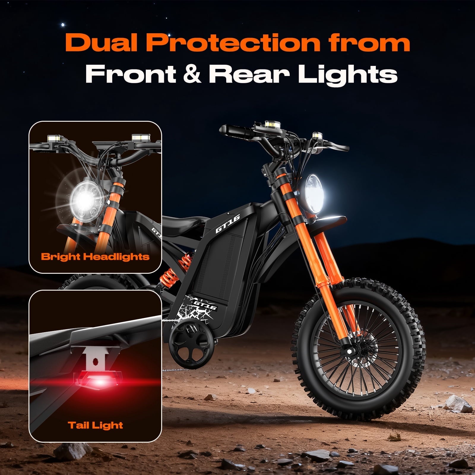Electric Dirt Bike, 3000W Peak Motor, 35MPH Electric Motorcycle,48V/25AH Battery E Mountain bike, 5 PAS Speeds, Hydraulic Brakes, UL2849 Full Suspension 16 Off Road Tire