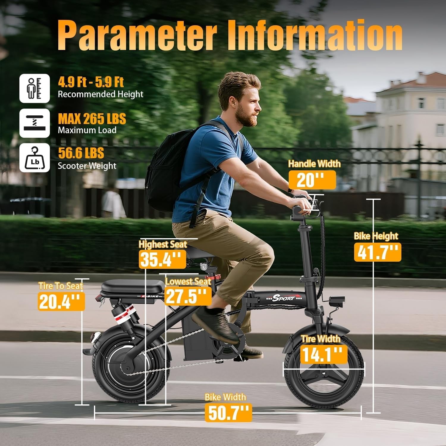 Pikabike Foldable Electric Bike for Adults, 14 E-Bike, 48V 10Ah Removable Battery, 1200W Peak Motor, UL 2849 Certified, 45 Miles Range