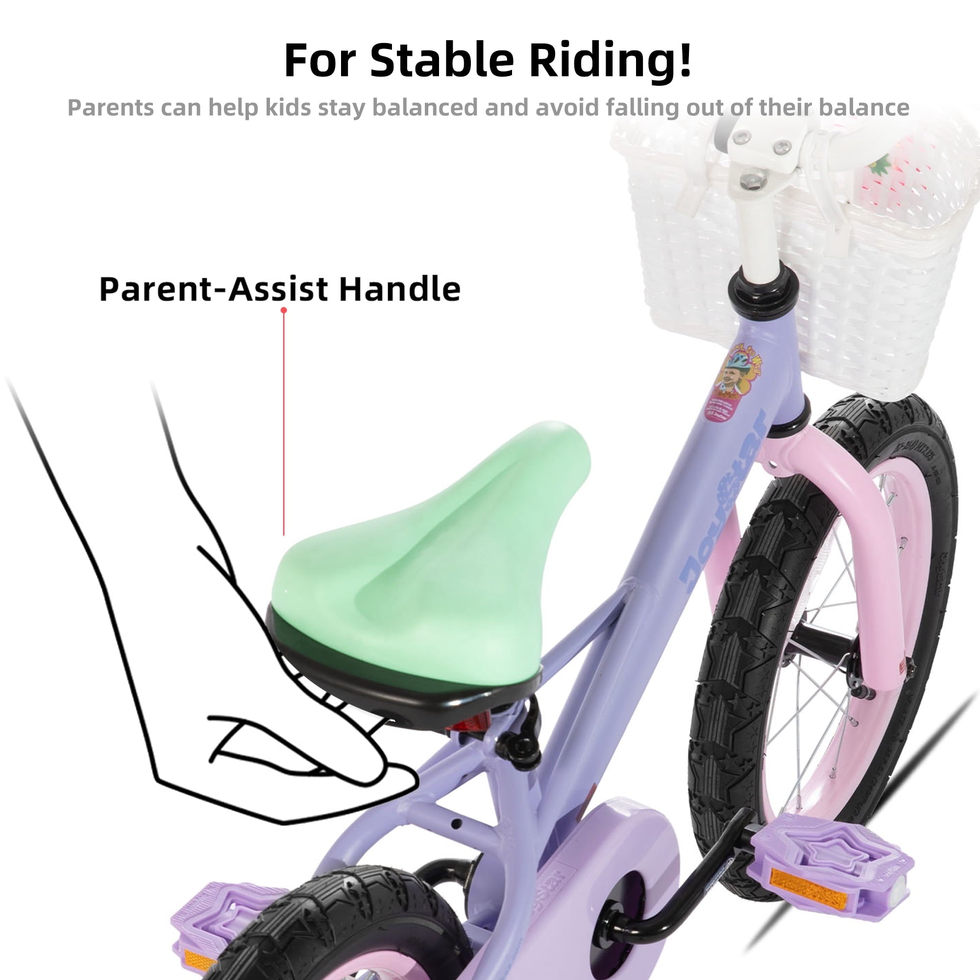 JOYSTAR 12 14 16 Kids Bike for 2-7 Years Girls 33-53 Inch Tall, Rainbow Toddler Bicycle with Basket, Training Wheels & Coaster Brake, 85% Assembled, Macarons