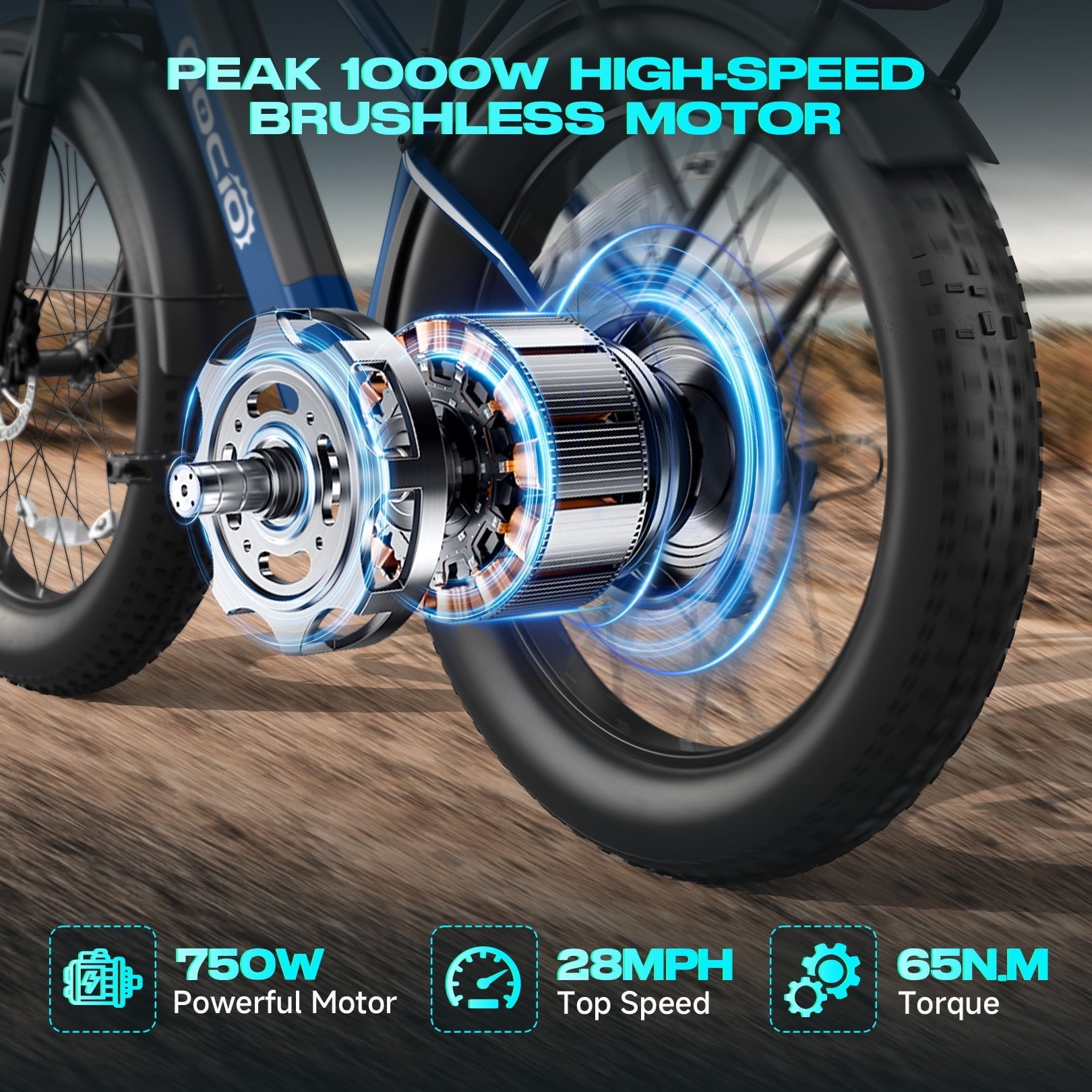 Gocio UL2849 Certified 26x4.0 Fat Tire Electric Bike for Adults, 1500W Peak Motor, 48V 15Ah Battery, 25MPH Max Speed, Off-Road Mountain E-bike