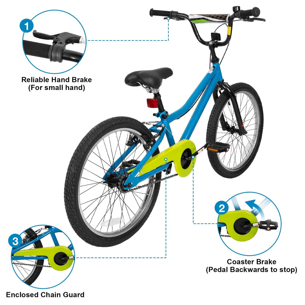 Hykolity 20 Kids Bike Age 6-12 Boy Girl Bicycle Coaster Brake Children Bike For Tween Height 48-62 Teen Sport Outdoor Riding Navy Blue