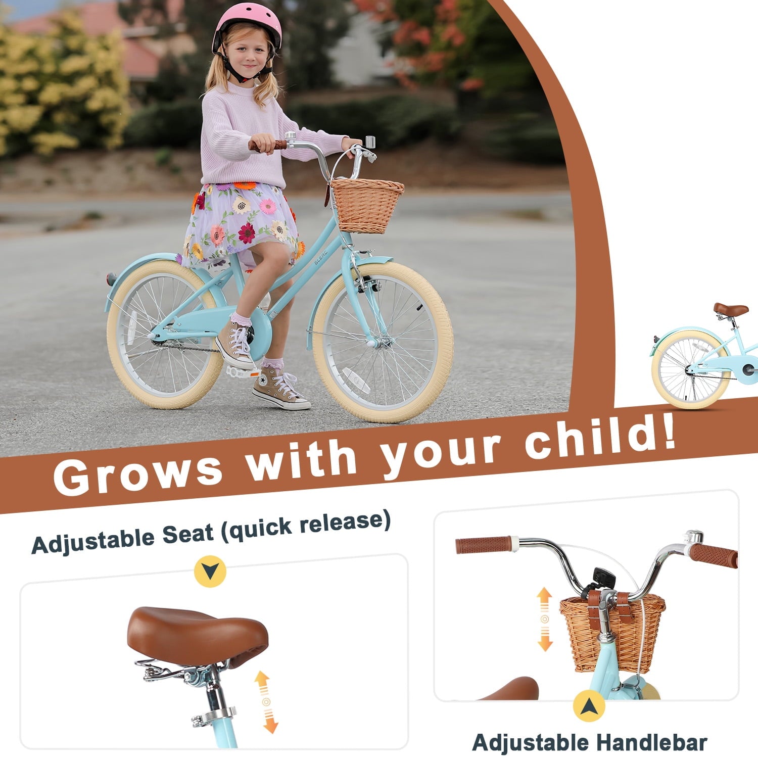 Glerc Little Molly 20 inch Kids Girls Bike for 7-13 Years Old Child,gifts,Blue