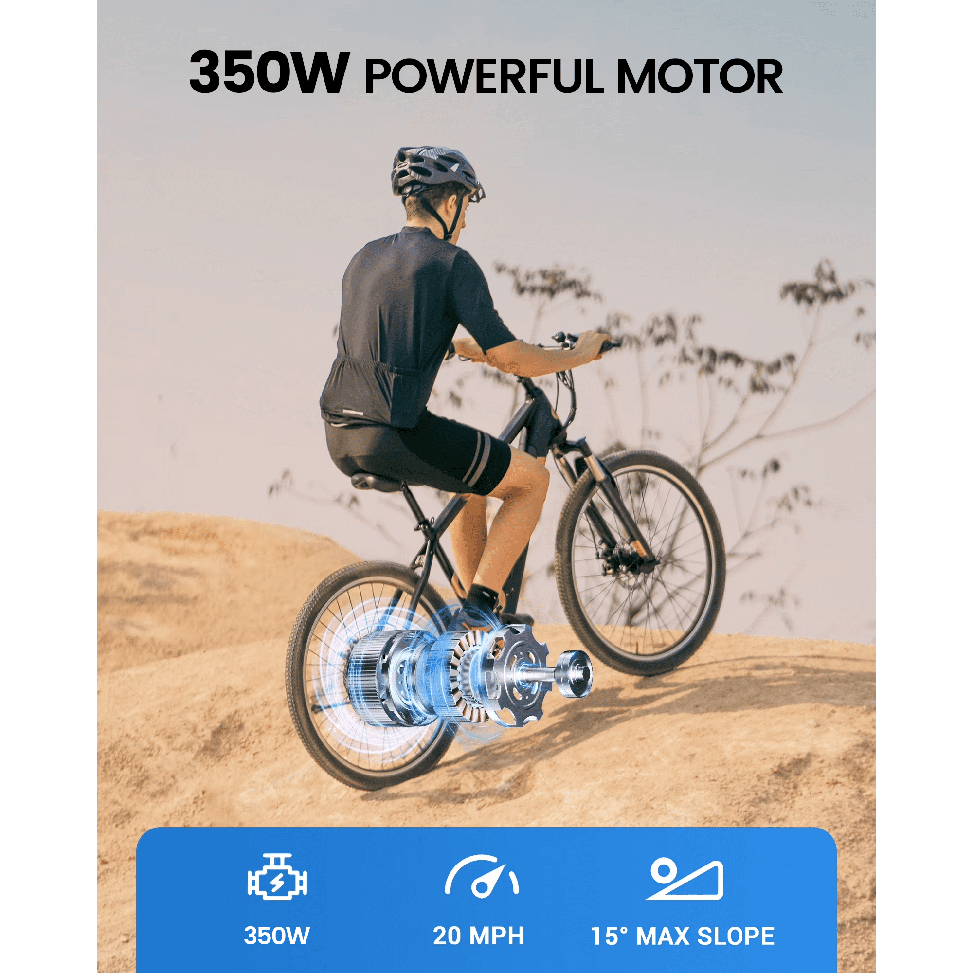 MIHOVER 26Electric Bike for Adults 350W 20MPH, 36V Removable Battery 7-Speed, UL2849 Certified City & Light Off-Road E-Bike with Lock -Black