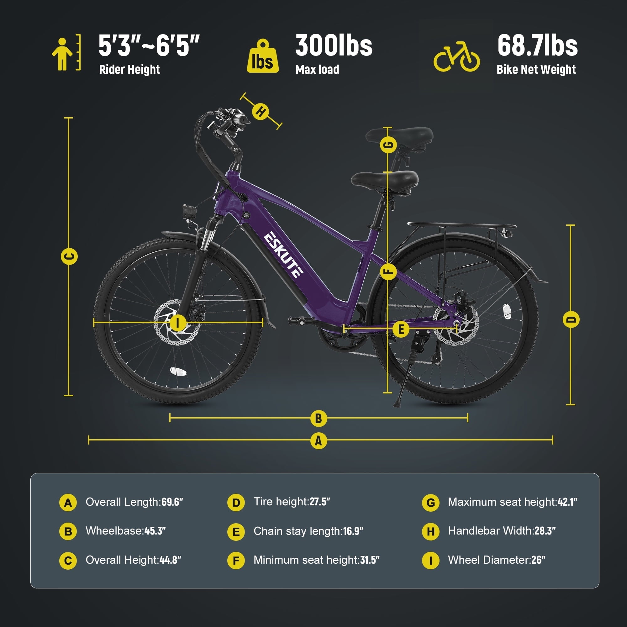 ESKUTE C200D 70-Mile Electric Bike for Adults, 840Wh Removable Battery, 1300W Peak Motor, Up to 28MPH, 26 Tires, 7-Speed Step-Over E-Bike White, UL2849