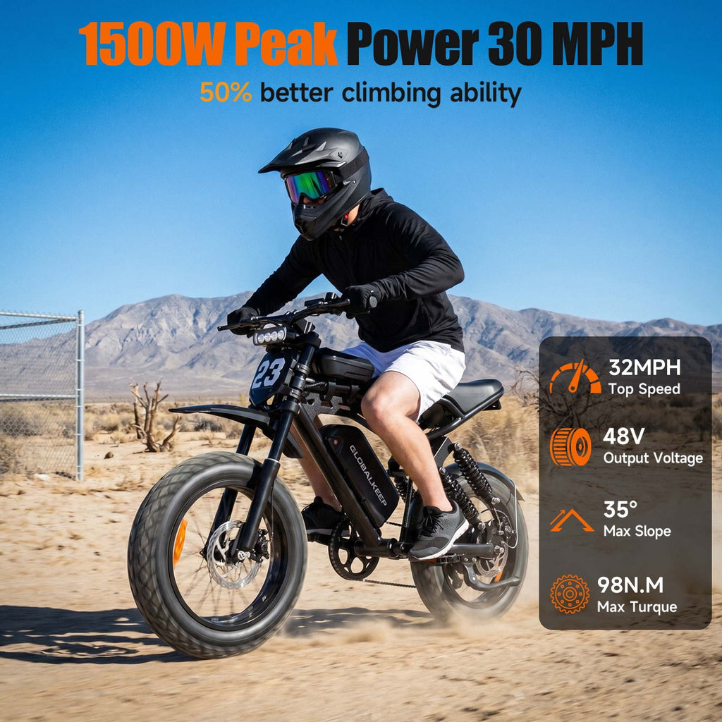 HiKeep 750W 1500W Fat Tire Electric Bike for Adults, 48V 17.5Ah Battery Ebike, Full Suspension E-Bike, Long Range Mountain Electric Bicycle, UL2849