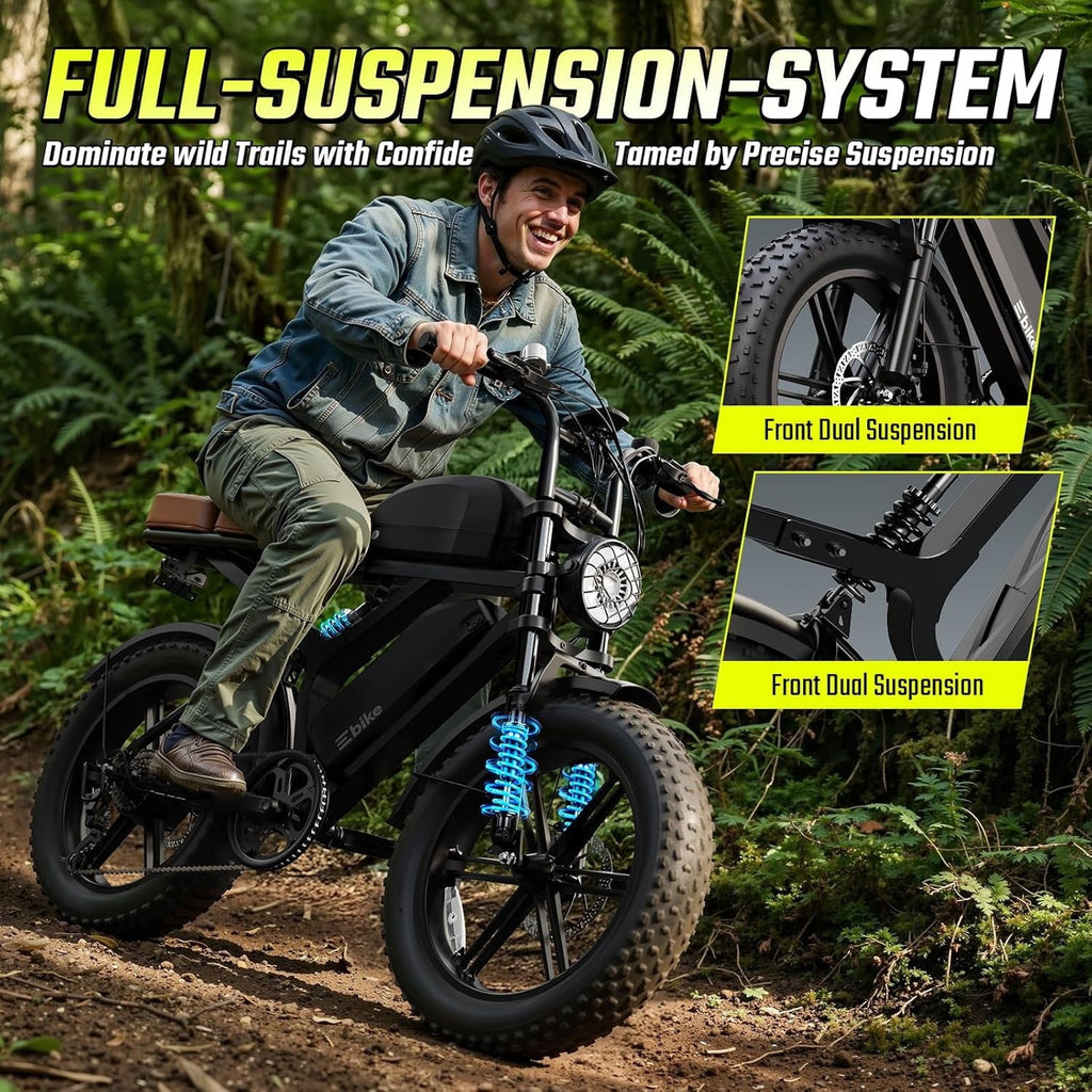 TST Electric Bike for Adults, 48V/15AH Battery, 20x4 Fat Tire, 750W Motor Off-Road E Biker, UL2849