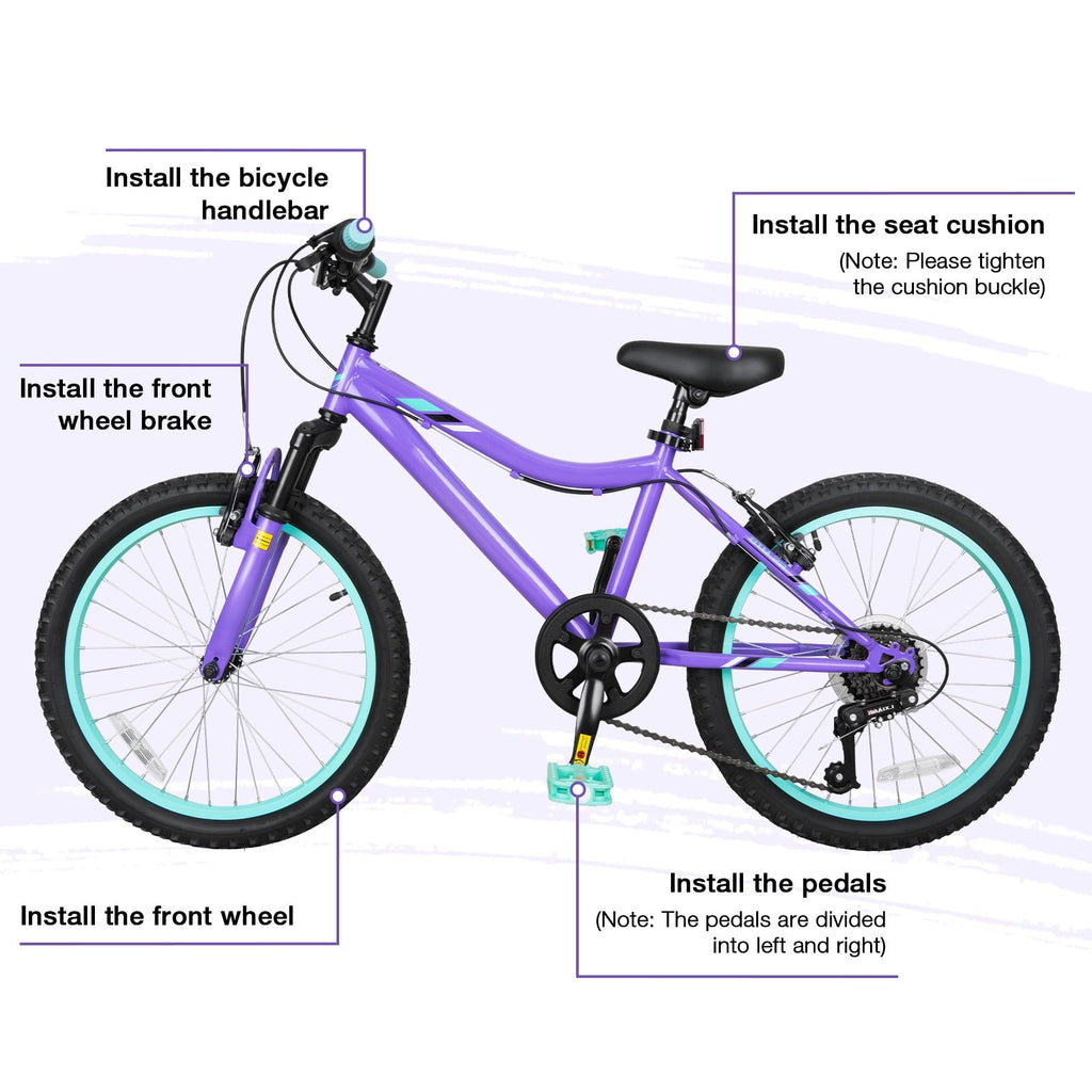 Hykolity 20 inch Kids Mountain Bike, 6 Speed Kid Bicycle Age 6-11 Year Old with Front Suspension Fork, Adjustable Seat Height, Pink