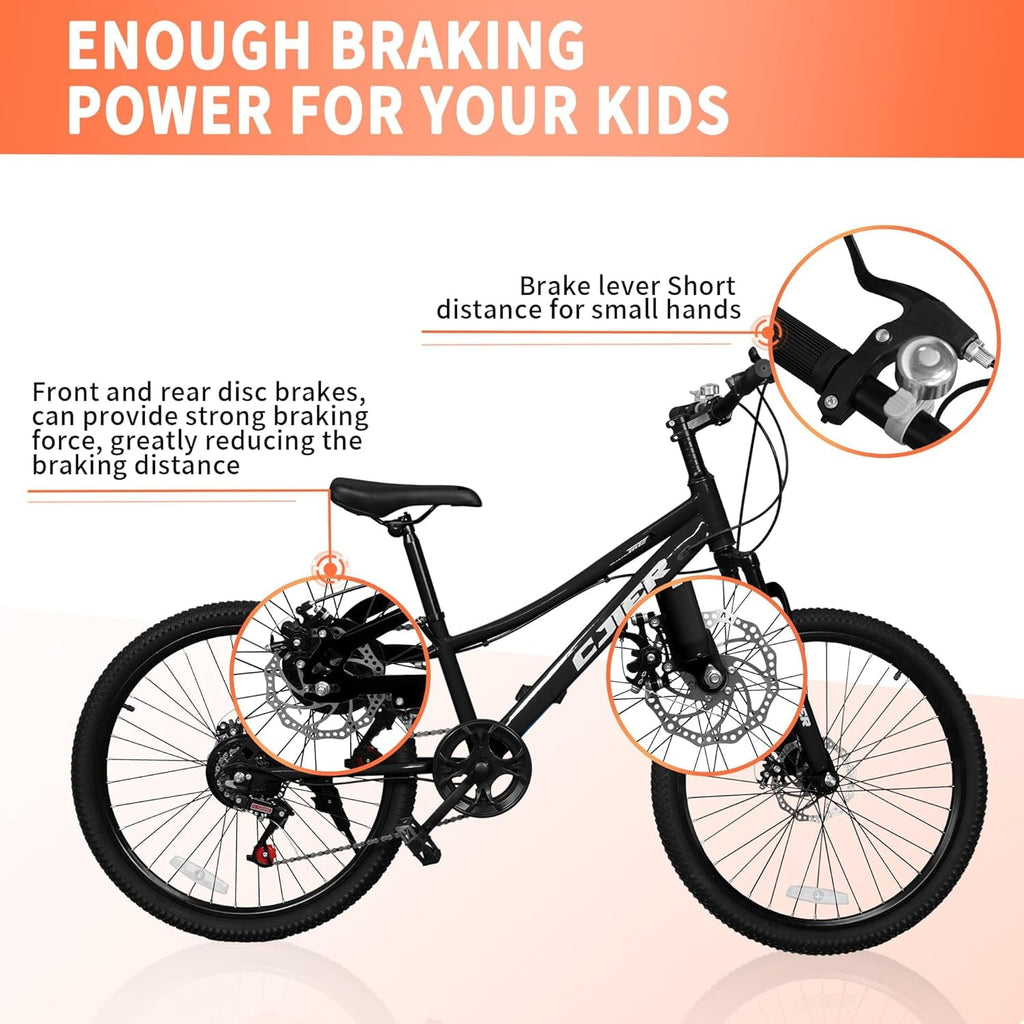 DEYGIA 20 Inch Kids Mountain Bike, Bikes for Boys, 7-Speed with Front Suspension, Dual Disc Brakes & Knobby Tires for Ages 6-14, Multi Color